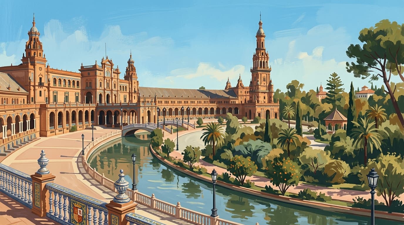 Exploring Plaza de España and María Luisa Park in Seville